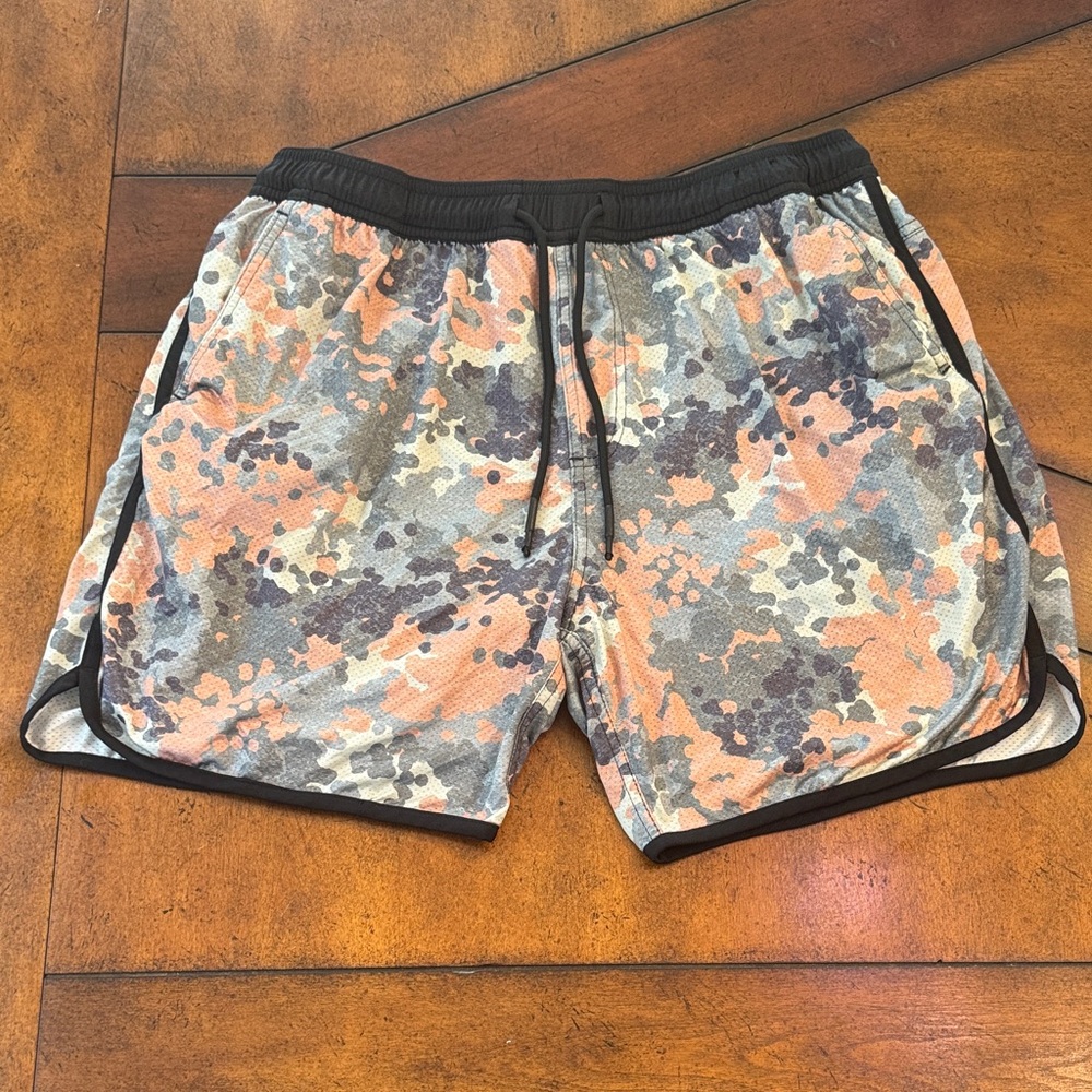 Lost Men's Athletic Shorts - Black, Orange, and Gray Camouflage